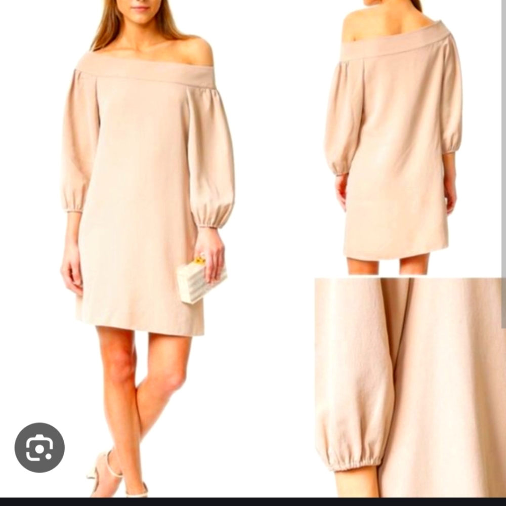TIBI PEEK A BOO SHOULDER TAN MINI DRESS